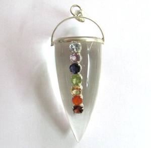 925 Plata tallada Chakra cristal facetado cono colgante ágata piedra preciosa Arte Popular Indio - Product Image 1