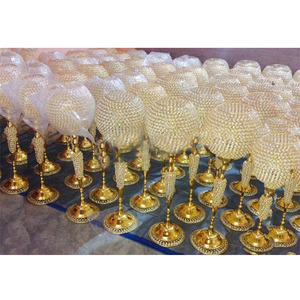 Centro de mesa de centro de cristal, centro de cristal redondo, bola de cristal dorada, último diseño - Product Image 1
