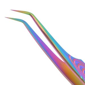 Pinzas de extensión de pestañas profesionales de acero inoxidable, 10mm, 75 grados, multicolor, con agarre antideslizante, Etiqueta Privada - Product Image 5