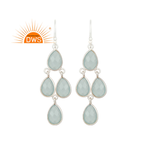 Aqua Chalcedony Earrings Fine Silver Jewelry Wholesale Gemstone Silver Dangle Earrings - Product Image 1
