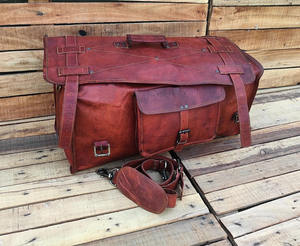 Bolsa de lona de cuero genuino de gran tamaño Vintage de gama alta Unisex, conjunto de equipaje de viaje personalizado de Color caramelo personalizable - Product Image 4