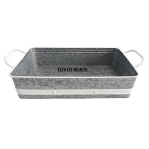 Plateau de service galvanisé de forme ronde de vente chaude plateau de service fait à la main plat de service galvanisé vintage de grande taille robuste - Product Image 4