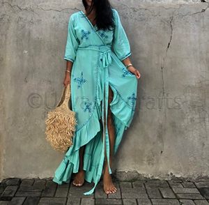 Boho Inspire Hippie Chic Gypsy Kimono mujer Chaqueta larga Sexy Floral bordado playa cubrir Kimono Vintage Look verano - Product Image 3