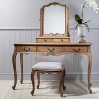 Coiffeuse de luxe avec miroir, table à langer en bois massif, style français avec tabouret, sculptée à la main, couleur marron pour la chambre à coucher