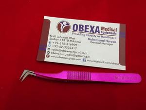 Matériel en acier inoxydable de pince à épiler mince L d'extension de cils roses professionnels avec la pointe arrondie - Product Image 5