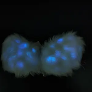 Sexy Girl White Fur Led Fur Bra For Club Dance Light up Performance Bra For Dancing