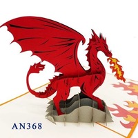 Best Seller personalizado hecho a mano 3D Pop-up dragón fuego respiración tarjeta 150x150mm rojo antiguo imitación Offset impresión papel animales