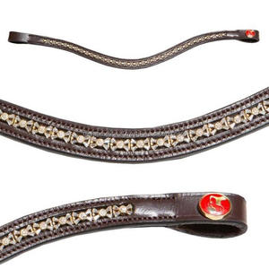 Cadena de diamantes de imitación de color plateado personalizada de diseñador de lujo, banda para la frente de caballo de cuero hecha a mano, forma curva con botón a presión - Product Image 2