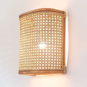 Lámpara de pared de ratán de estilo Vintage, aplique de pared de ratán con luz única, venta al por mayor