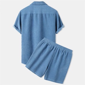 T-shirt en velours côtelé pour hommes, vêtements assortis, deux pièces, style décontracté, à cordon, mode été 100%, pour la plage - Product Image 5