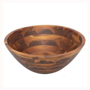 Bol en bois de forme ronde bol de service alimentaire et de soupe ustensiles de table décoratifs pour le dîner nouilles serveur ustensiles de cuisine à domicile - Product Image 1