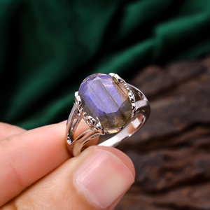 Anillo de Fuego Azul con forma ovalada facetada de plata de ley 92,5, piedra preciosa labradorita Natural de 4,4 gramos, último anillo de diseño religioso Simple - Product Image 3