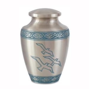 โกศโลหะโบราณสำหรับขี้เถ้า,โกศเผาศพผู้ใหญ่สไตล์อเมริกัน/ยุโรปสลักรูปนกสีทองและสีเทา - Product Image 6