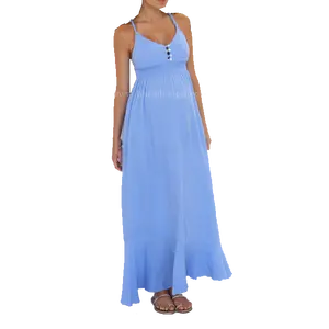Organik düzenli pamuk veya UV dayanıklı bambu uzun ayak bileği pamuk elbisesi annelik parti elbise
