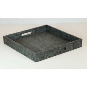 DAPHOCO Model 012L Charcoal 0.55x0.55x0.065 Retro Luxury Faux Shagreen/Boa Ottoman Square Tray MDF Metal Food Serving Decorative - Product Image 2