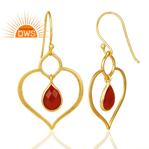 Piedra preciosa de ónix rojo chapado en oro 92,5 plata esterlina colgante corazón pendiente joyería para mujer regalo para su colección Vintage - Product Image 3