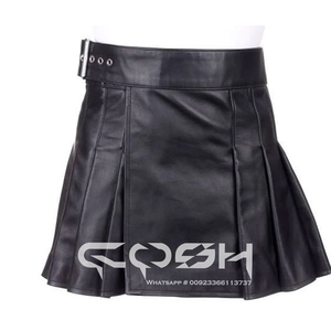 Kilt en cuir utilitaire moderne et tendance pour homme en noir avec boucles réglables et design multi-poches - Product Image 1