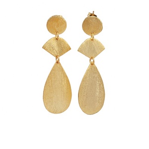 Geometric Matte Gold Plated <b>Long</b> Dangle Drop Stud <b>Earring</b> Engagement Wedding Anniversary Women Gift Jewelry Wholesale Price - Product Image 1