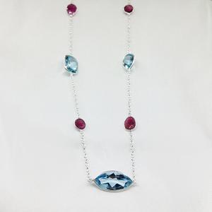 Collar de cadena larga de turmalina, Topacio Azul, Plata de Ley 925, para uso diario - Product Image 2