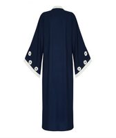 Nouvelle robe Abaya musulmane élégante et modeste AJM TRADE HOUSE, style musulman, ouverte sur le devant, broderie, ceinture, bleu, robe musulmane, origine Turquie PK
