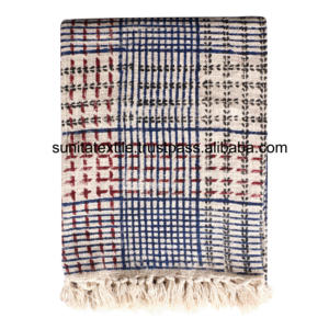 Venta al por mayor de textiles indios decorativos ecológicos 100% algodón turco estampado a mano manta tejida con flecos tamaño personalizado - Product Image 2