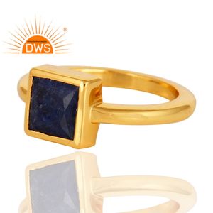 Anillo de Zafiro con Corte Princesa, Proveedor de Anillos de Cóctel de Plata de Ley Maciza Chapada en Oro de 14k, Colección Clásica de Joyería - Product Image 2