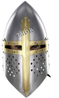 Casque de chevaliers médiéval 18G, armure en acier argenté avec impression UV et numérique, technique plaquée