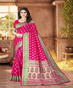 Banarasi soie Jacquard Saree avec chemisier femmes portent des dames fête Festival tenue quotidienne doux coton soie Sari en gros bas prix ApparelGarment - Product Image 5
