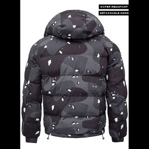 Veste gonflable pour hommes, en Nylon, camouflage noir, personnalisé, bouffante pour l'hiver, tenue décontractée avec capuche ajustable - Product Image 3