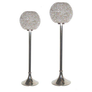 Centro de mesa con bola de cristal Portavelas votivo de cristal con base de metal Chapado en plata Aluminio hecho a mano T Light Candle Stand - Product Image 6