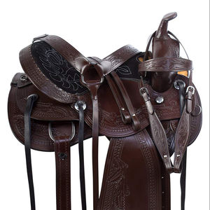 Ensemble de selle de cheval western en cuir véritable de qualité supérieure, durable, avec quincaillerie en acier inoxydable (taille de siège 14 à 18 pouces), plusieurs couleurs et tailles - Product Image 1
