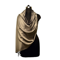 Écharpe longue en pure soie faite à la main, double face, bicolore, réversible, avec franges nouées à la main, pour femmes, hiver, toutes saisons