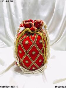 Craftstages International Ethnic Designer Velvet Ladies Evening <b>Bags</b> <b>Potli</b> Batua Style 12*20 CM for Bridal Occasions - Product Image 4