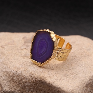 Bague réglable faite à la main tranche d'agate Druzy pierre unique femmes pierres précieuses bijoux en gros bagues pour femmes bague bijoux - Product Image 1