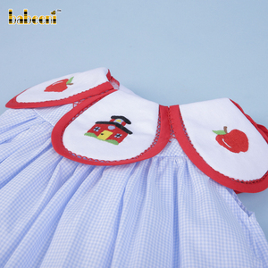 Trường Apple in 100% cotton trẻ em của cô gái smock DRESS OEM ODM tùy chỉnh handmade mùa đông A-line Midi bán buôn bb2847 - Product Image 3