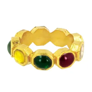 Natuurlijke Diamant Edelsteen Sieraden 22kt Geel Goud Mix Steen Navaratna Ring Solid Yellow Gold Mix Gemstone Band Ring Groothandelaar