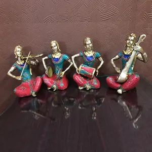 Patung Musik Wanita India, Gaya Klasik Patung Kuningan Patung Kecil Wanita India dengan Instrumen Musik
