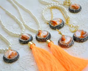 Orange two line necklace gemstone macrame bangle Ivory cord bangle Coral Silk Wrap Bangle Yellow one size Ring <b>Butterfly</b> Earring - Product Image 4