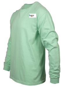 T-shirt à manches longues pour homme adulte, vêtement doux et délavé, tissu teint à Double aiguille, col et épaules en sergé - Product Image 2