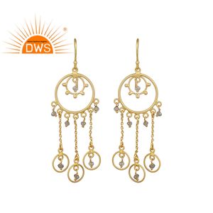 Boucles d'oreilles pendantes à facettes, bijoux indiens, en Labradorite plaqué or et argent, vente en gros, 925 - Product Image 1