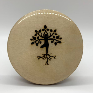 Posavasos de Madera para Yoga, Hechos a Mano, Felicidad - Product Image 1