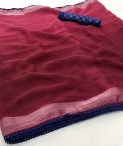 Sari de Lino y Seda Multicolor con Borde de Encaje y Blusa de Talla Única, Tejido a Mano, Ropa Tradicional India para Fiestas - Product Image 3