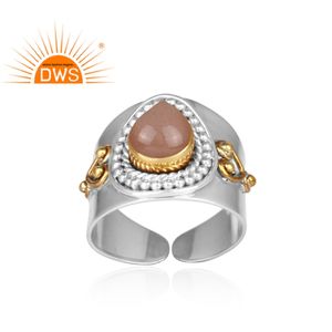 Anillo de plata de primera ley con piedra lunar para mujer, sortija, plata esterlina 925, piedra Natural, Peach, piedra lunar, hecho a mano - Product Image 2