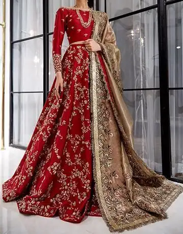 TRENDY INDIAN/Pakistan Elegan-bordir Pada LEHENGA Pengantin Yang Indah, BLOUSE--DRESS Dihiasi Zzardozi Kerja untuk Pernikahan @ 2021