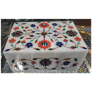 สีฟ้าดอกไม้ศิลปะหินอ่อนฝังกล่อง - Product Image 1