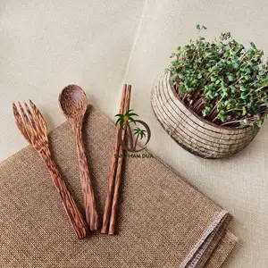 COCO-ECO marca de fornecedor conjunto de talheres de madeira, colher/faca/garfo/palha de bambu/hashi e saco