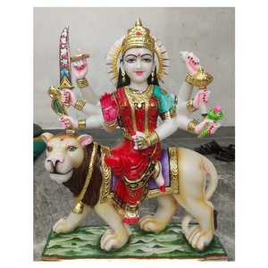 Statue du roi Lion en marbre blanc pur, faite à la main, déesse religieuse, Shera Wali ata, assise sur le Temple, livraison gratuite - Product Image 1