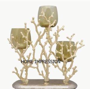 Modern Craft's Luxury Fancy New Pattern Sculpture Palm Leaf Candle Holder Antique Design <b>Silver</b> Gold for Christmas Decorations - Product Image 2