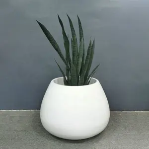 Floor Stand Type Ronde En Wit Elegante Vorm Bloempot Fiber Klei Planter Potten Groothandel