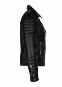 Veste de motard unisexe, en cuir de renard, noir, de qualité supérieure, fermeture éclair, disponible en toutes les couleurs de cuir, 100% - Product Image 3